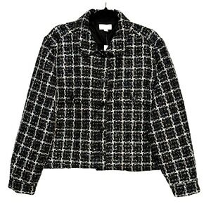 LOFT Women's Black White Metallic Tweed Cropped Jacket Blazer XL‎